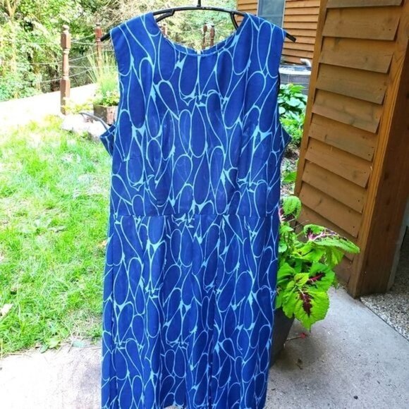 Vintage‎ Sz. M Marled Blue Sleeveless Midi Zippered Dress - Picture 1 of 8